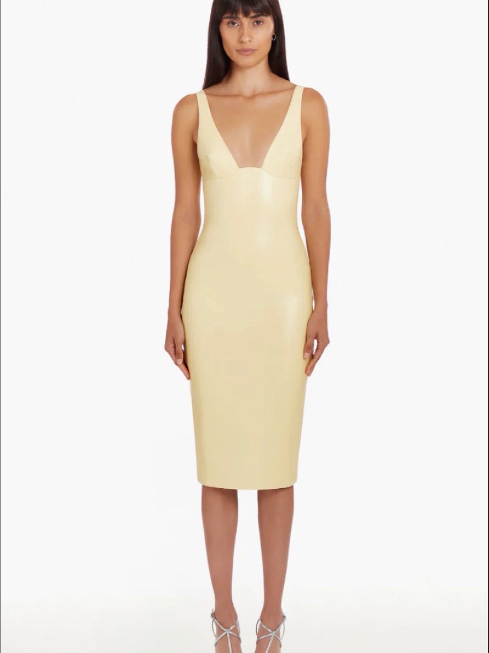 Amanda Uprichard Pale Yellow V-Neck Midi Dress